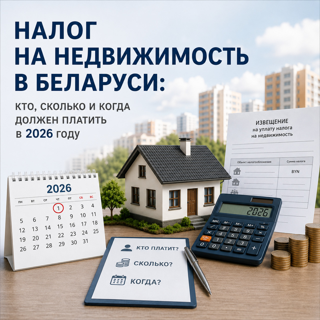 календарь, калькулятор, дом, ручка